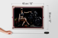 Blechschild Motorrad 40x30cm Biker Girl Pinup Frau Tattoo