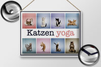 Blechschild Katze 40x30cm Katzen Yoga Wanddeko bunt