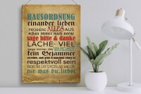 Blechschild Spruch 30x40cm Hausordnung sage bitte danke