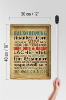 Blechschild Spruch 30x40cm Hausordnung sage bitte danke