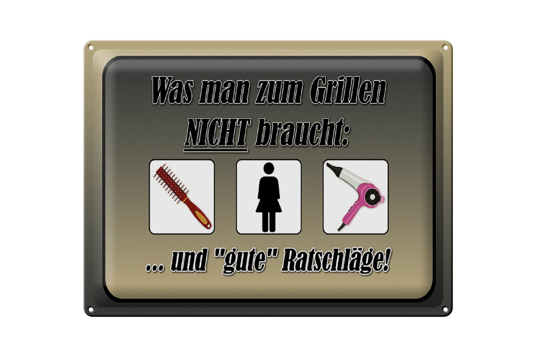 Grillspruch Blechschild "Was Man Zum Grillen NICHT Braucht" – Witzige Grill-Deko 20x30cm, Gewölbt