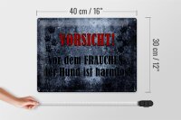 Blechschild Hinweis 40x30cm Vorsicht Frau Hund harmlos