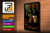 Blechschild Kunst 30x40cm Stillleben Rotwein Erdbeeren Obst