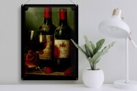 Blechschild Kunst 30x40cm Stillleben Rotwein Erdbeeren Obst