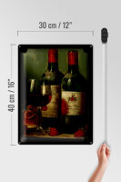Blechschild Kunst 30x40cm Stillleben Rotwein Erdbeeren Obst