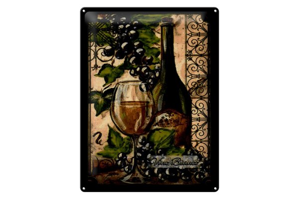 Blechschild Kunst 30x40cm Stillleben Vino Bianco Weißwein