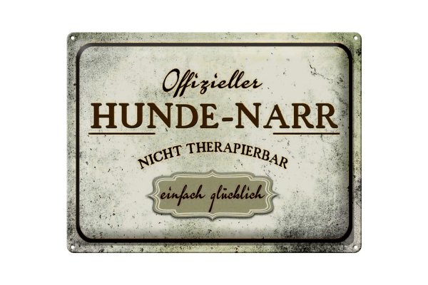 Blechschild Spruch 40x30cm Hunde-Narr nicht therapierbar
