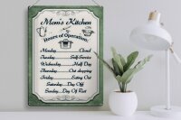 Blechschild Spruch 30x40cm Mom`s Kitchen Hours Operation