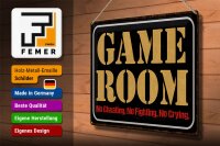 Blechschild Spruch 40x30cm Game room no cheating no fighting