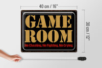 Blechschild Spruch 40x30cm Game room no cheating no fighting
