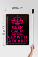 Blechschild Spruch 30x40cm Keep Calm and kiss guy with a beard