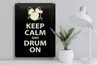 Blechschild Spruch 30x40cm Keep calm and drum on Geschenk