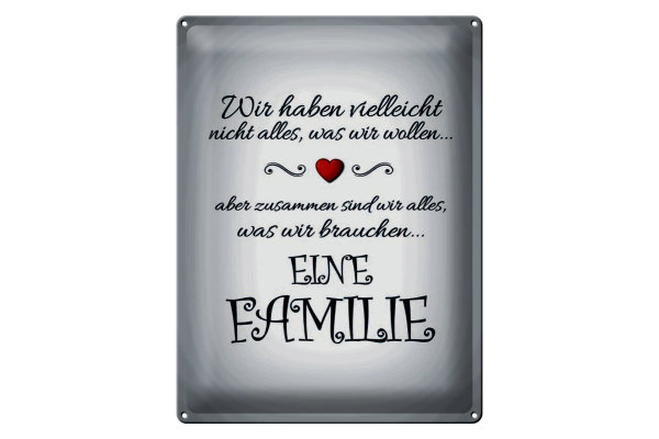 Blechschild Spruch 30x40cm Zusammen wir alles eine Familie