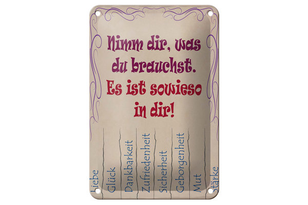 Blechschild Spruch 12x18cm Nimm dir was du brauchst Liebe
