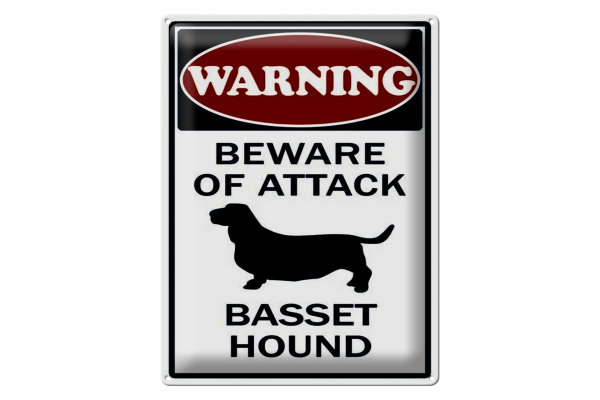 Blechschild Hinweis 30x40cm beware of attack Basset Hound