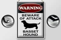Blechschild Hinweis 30x40cm beware of attack Basset Hound