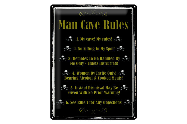 Blechschild Spruch 30x40cm Man cave Rules no sitting Spot