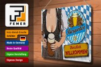 Blechschild Spruch 40x30cm Biergarten Willkommen Bayern