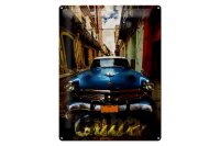 Blechschild Spruch 30x40cm Cuba blaues Auto