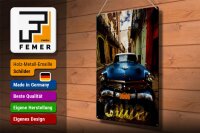 Blechschild Spruch 30x40cm Cuba blaues Auto