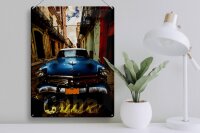 Blechschild Spruch 30x40cm Cuba blaues Auto