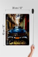 Blechschild Spruch 30x40cm Cuba blaues Auto