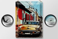 Blechschild Spruch 30x40cm Cuba altes gelbes Auto Oldtimer