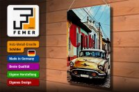 Blechschild Spruch 30x40cm Cuba altes gelbes Auto Oldtimer