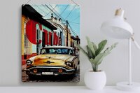 Blechschild Spruch 30x40cm Cuba altes gelbes Auto Oldtimer