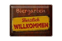 Blechschild Spruch 40x30cm Biergarten herzlich willkommen
