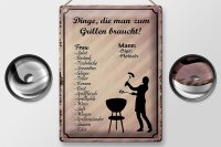 Blechschild Spruch 30x40cm Dinge die man zum Grillen braucht