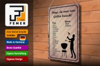 Blechschild Spruch 30x40cm Dinge die man zum Grillen braucht