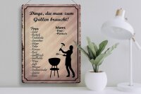 Blechschild Spruch 30x40cm Dinge die man zum Grillen braucht
