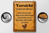 Blechschild Spruch 30x40cm Vorsicht freilaufende Hühner