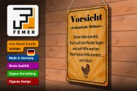 Blechschild Spruch 30x40cm Vorsicht freilaufende Hühner