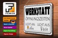 Blechschild Spruch 40x30cm Werkstatt Licht an offen dicht