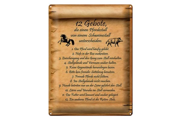 Blechschild Spruch 30x40cm Gebote Pferdestall Schweinestall