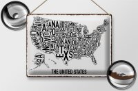 Blechschild Karte 40x30cm The United States Texas Kansas