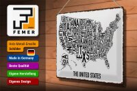 Blechschild Karte 40x30cm The United States Texas Kansas