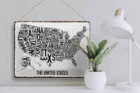 Blechschild Karte 40x30cm The United States Texas Kansas
