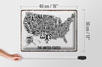 Blechschild Karte 40x30cm The United States Texas Kansas