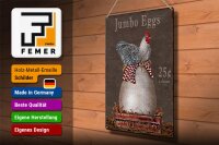 Blechschild Spruch 30x40cm Huhn jumbo Eggs 25 c a dozen