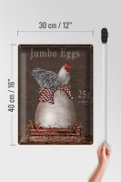 Blechschild Spruch 30x40cm Huhn jumbo Eggs 25 c a dozen