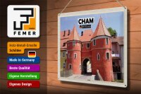 Blechschild Städte Cham Biertor Architektur Wanddeko 40x30cm