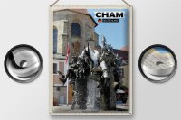 Blechschild Städte Cham Brunnen am Marktplatz 30x40cm