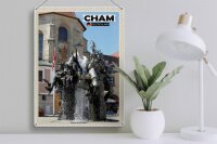 Blechschild Städte Cham Brunnen am Marktplatz 30x40cm