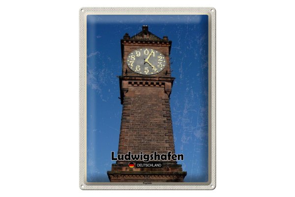 Blechschild Städte Ludwigshafen Pegeluhr Architektur 30x40cm