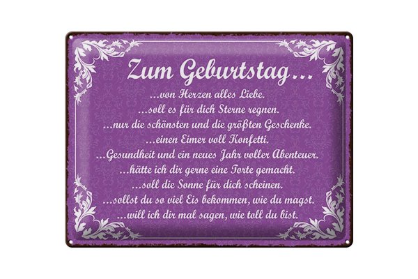 Blechschild Spruch 40x30cm zum Geburtstag alles Liebe