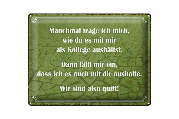Blechschild Spruch 40x30cm wie du mit mir als Kollege