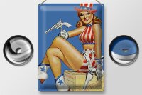 Blechschild Pin Up 30x40cm danger Cowgirl USA Pistole
